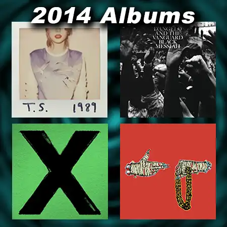 2014 record album covers for 1989, Black Messiah, x, and Run the Jewels II