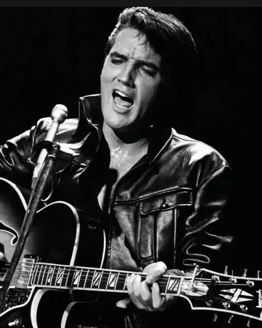 Elvis Presley singing on stage