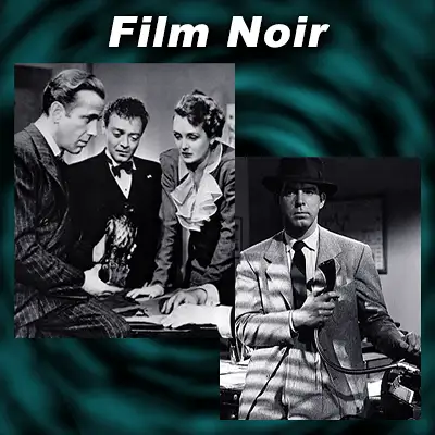 Scenes from the film noir movies The Maltese Falcon and Double Indemnity