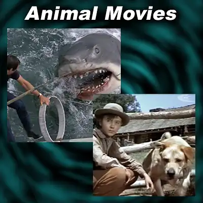 Scenes from animal movies Jaws and Old Yeller