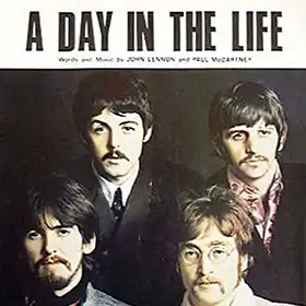 A Day in the Life sleve cover with the Beatles faces